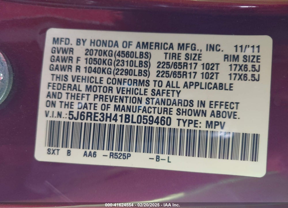 2011 HONDA CR-V SE VIN: 5J6RE3H41BL059460