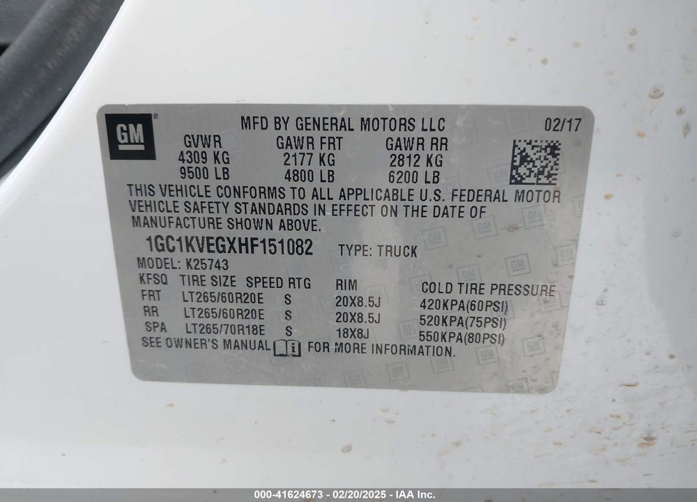 2017 CHEVROLET SILVERADO VIN: 1GC1KVEGXHF151082