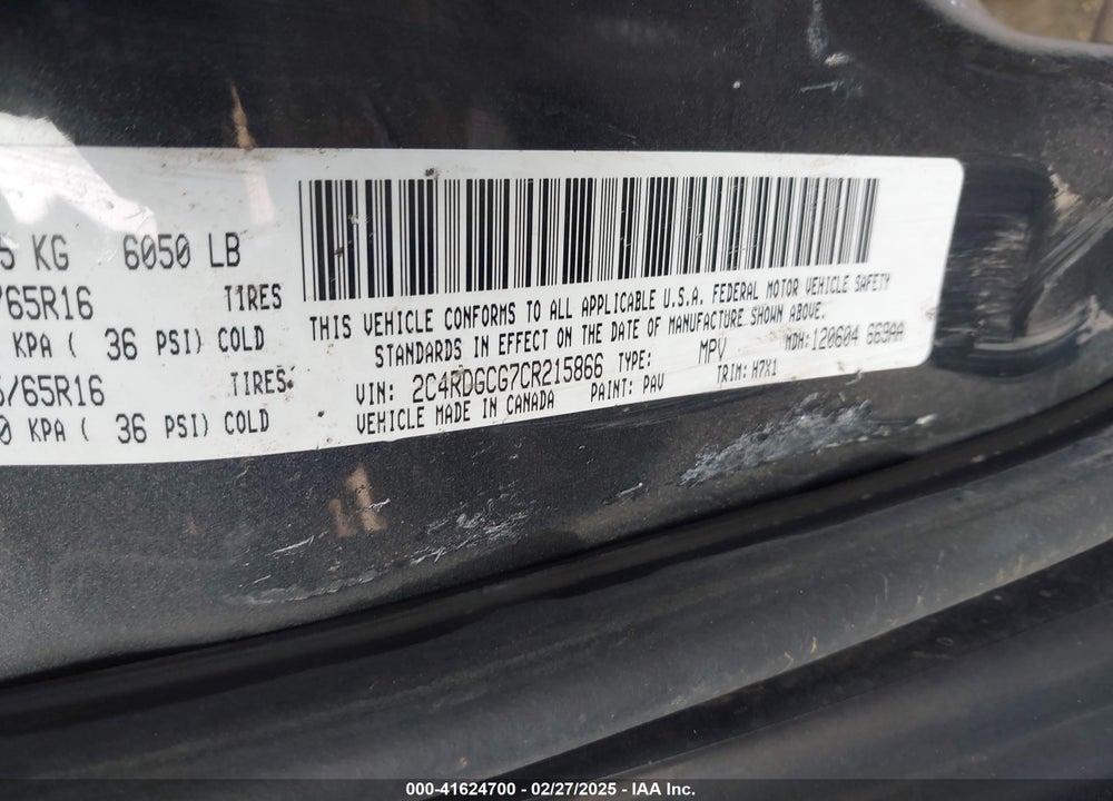 2012 DODGE GRAND CARAVAN SXT VIN: 2C4RDGCG7CR215866