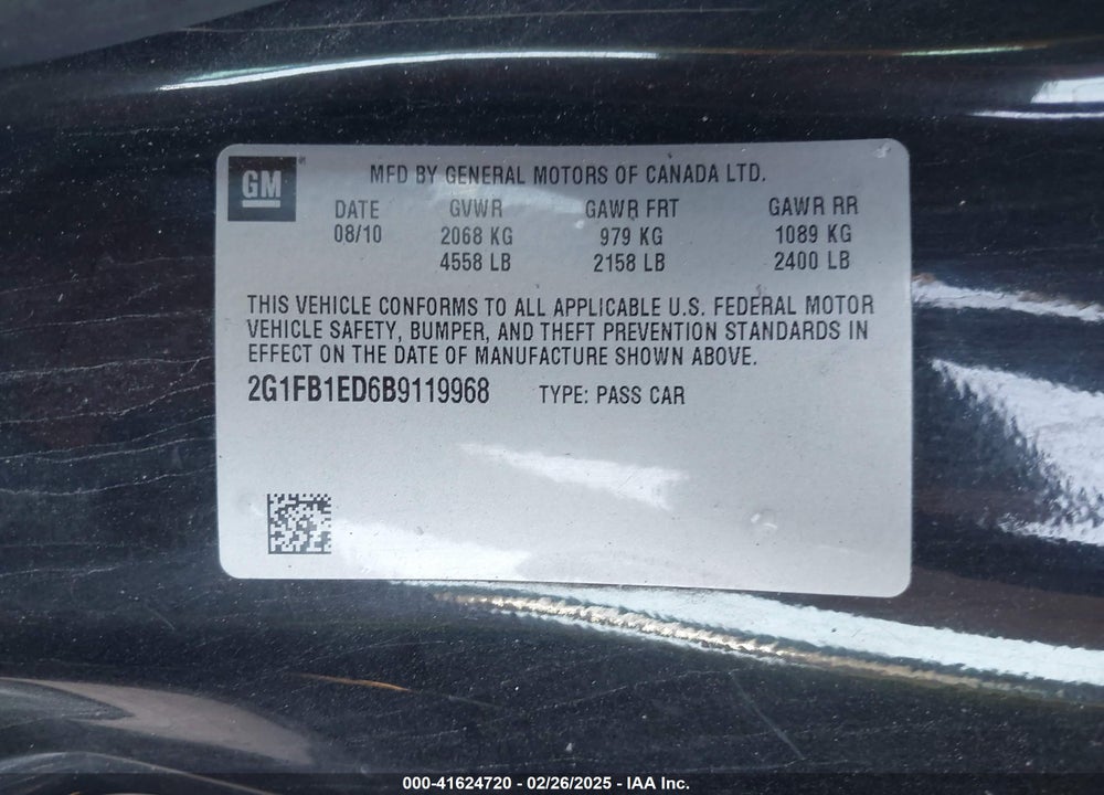 2011 CHEVROLET CAMARO 1LT VIN: 2G1FB1ED6B9119968