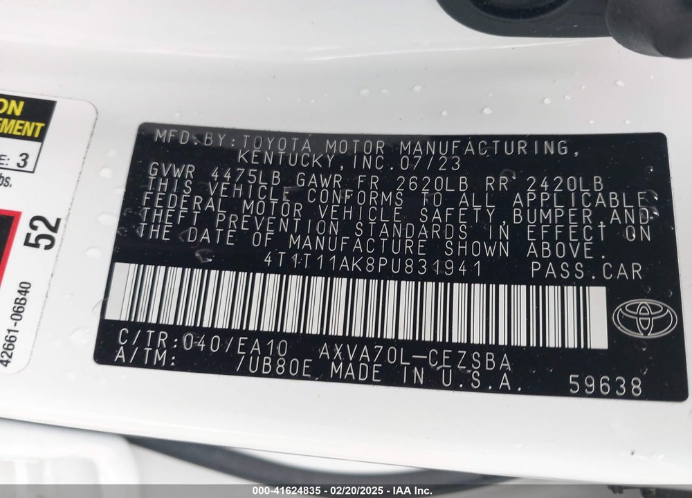 2023 TOYOTA CAMRY VIN: 4T1T11AK8PU831941