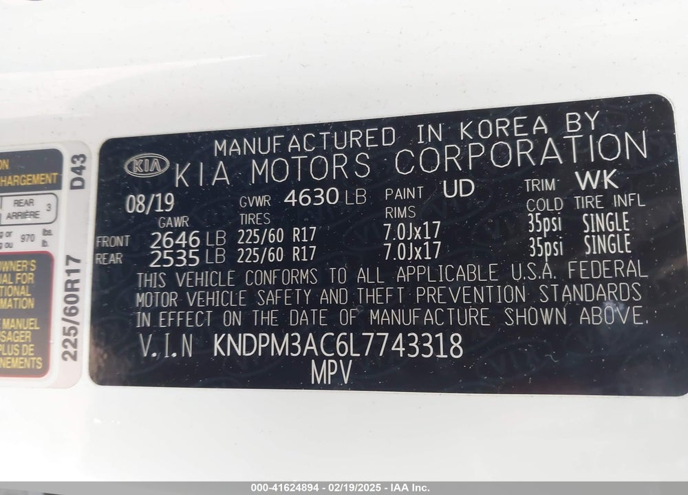 2020 KIA SPORTAGE LX VIN: KNDPM3AC6L7743318