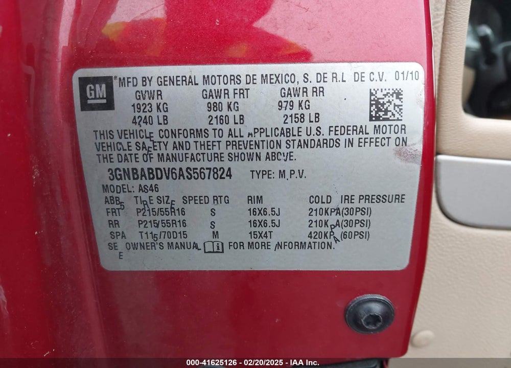 2010 CHEVROLET HHR VIN: 3GNBABDV6AS567824