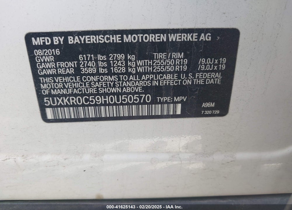 2017 BMW X5 XDRIVE35I VIN: 5UXKR0C59H0U50570