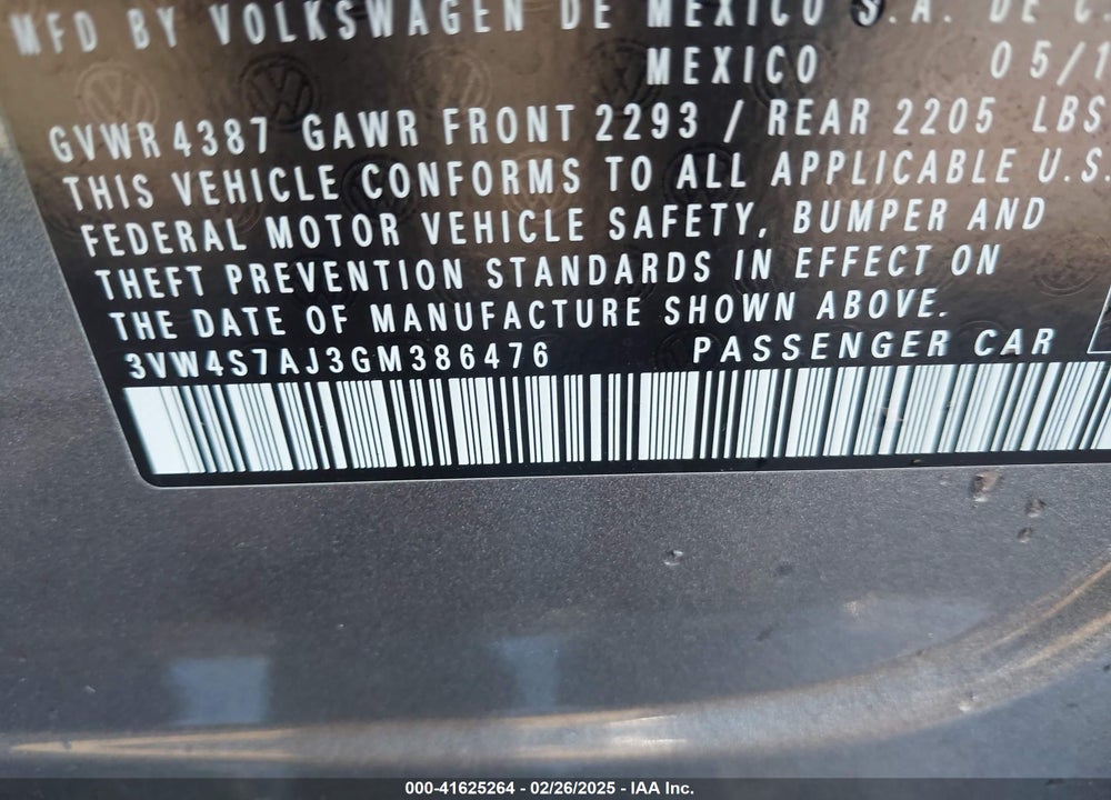 2016 VOLKSWAGEN JETTA 2.0T GLI SEL VIN: 3VW4S7AJ3GM386476