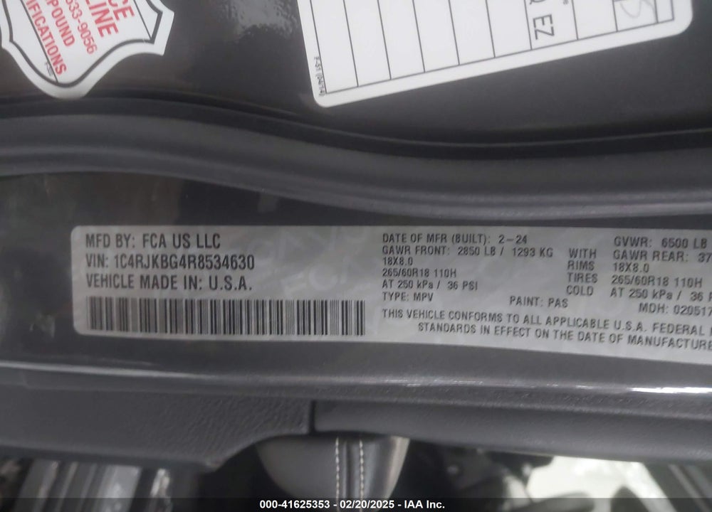2024 JEEP GRAND CHEROKEE L LIMITED 4X4 VIN: 1C4RJKBG4R8534630