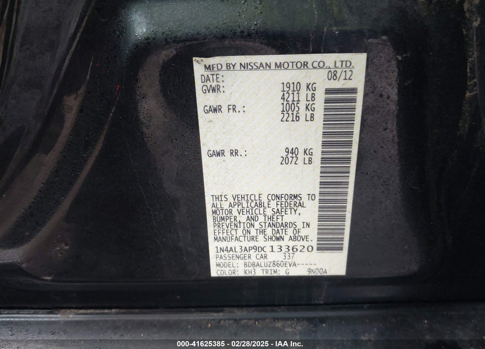 2013 NISSAN ALTIMA VIN: 1N4AL3AP9DC133620