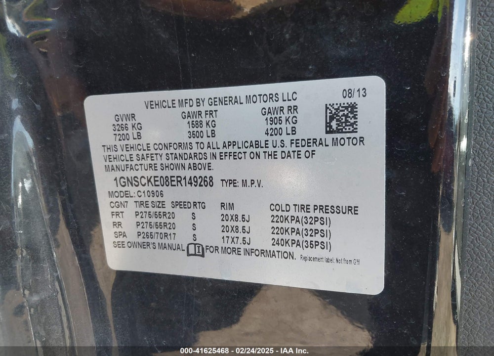 2014 CHEVROLET SUBURBAN 1500 VIN: 1GNSCKE08ER149268