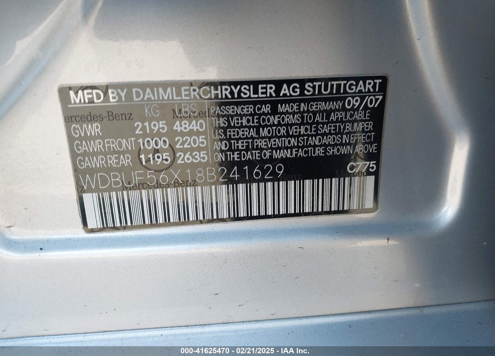 2008 MERCEDES-BENZ E 350 VIN: WDBUF56X18B241629