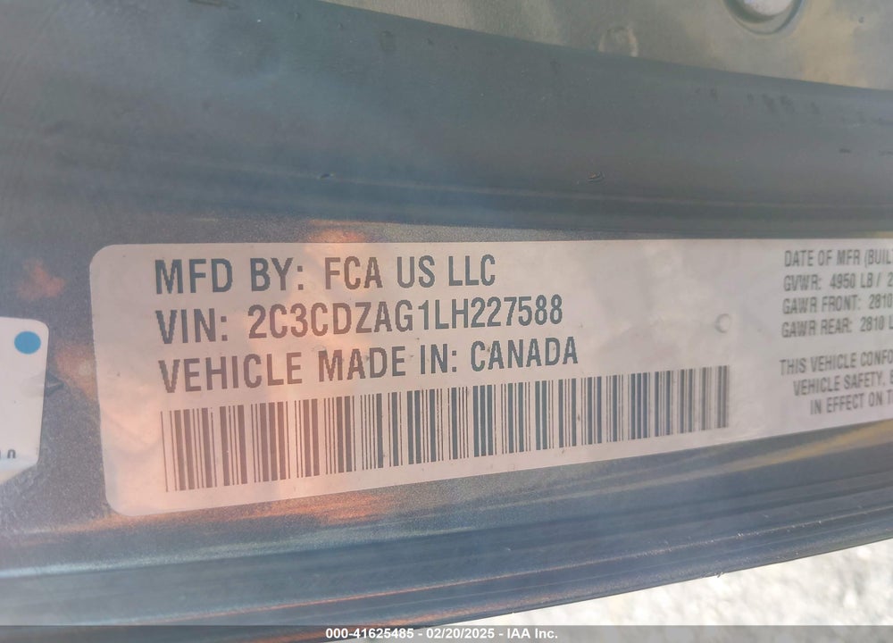 2020 DODGE CHALLENGER VIN: 2C3CDZAG1LH227588
