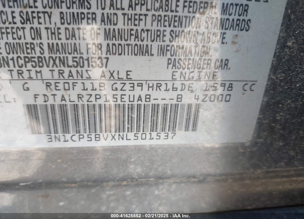2022 NISSAN KICKS VIN: 3N1CP5BVXNL501537