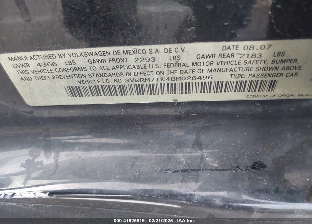 2008 VOLKSWAGEN JETTA SE/SEL VIN: 3VWRM71K48M026496