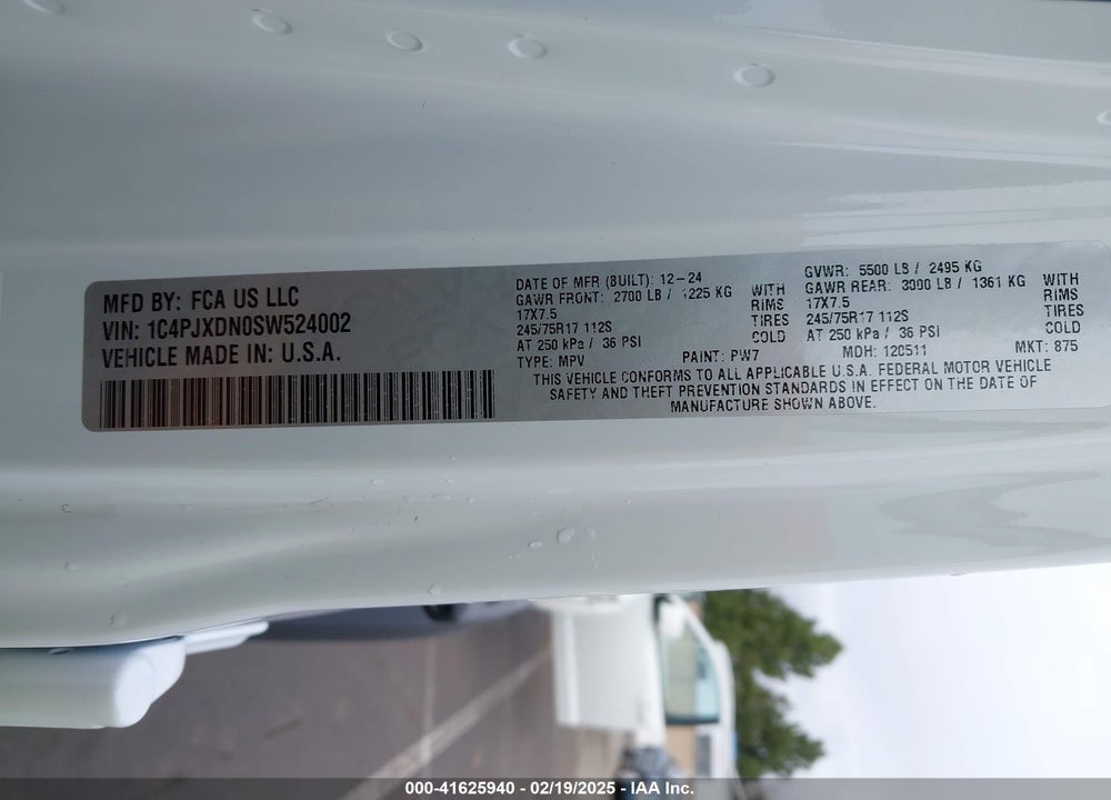 2025 JEEP WRANGLER 4-DOOR SUMMIT 4X4 VIN: 1C4PJXDN0SW524002
