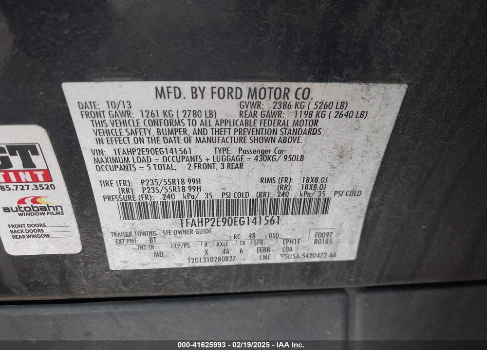 2014 FORD TAURUS VIN: 1FAHP2E90EG141561
