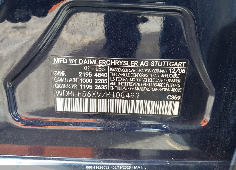 2007 MERCEDES-BENZ E 350 VIN: WDBUF56X97B108499
