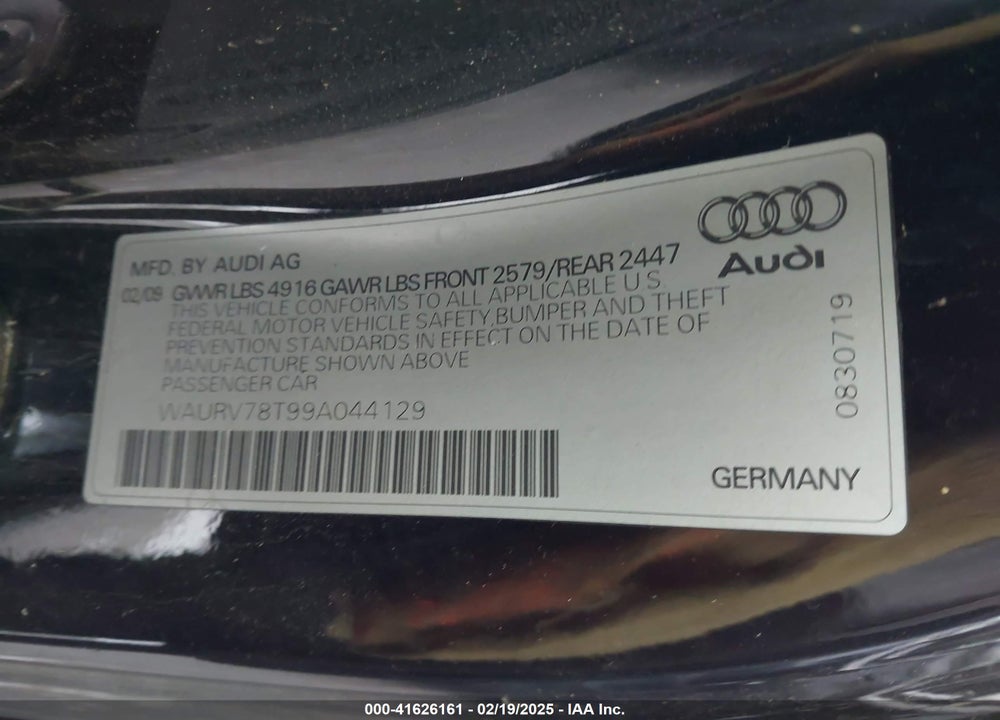 2009 AUDI S5 4.2L VIN: WAURV78T99A044129