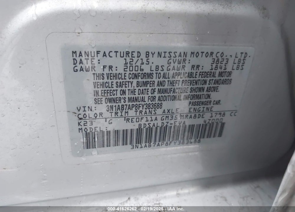 2015 NISSAN SENTRA VIN: 3N1AB7AP8FY383688