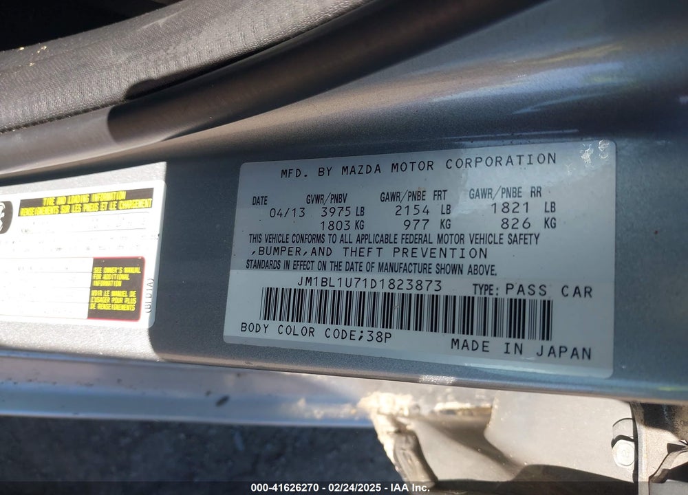 2013 MAZDA MAZDA3 VIN: JM1BL1U71D1823873