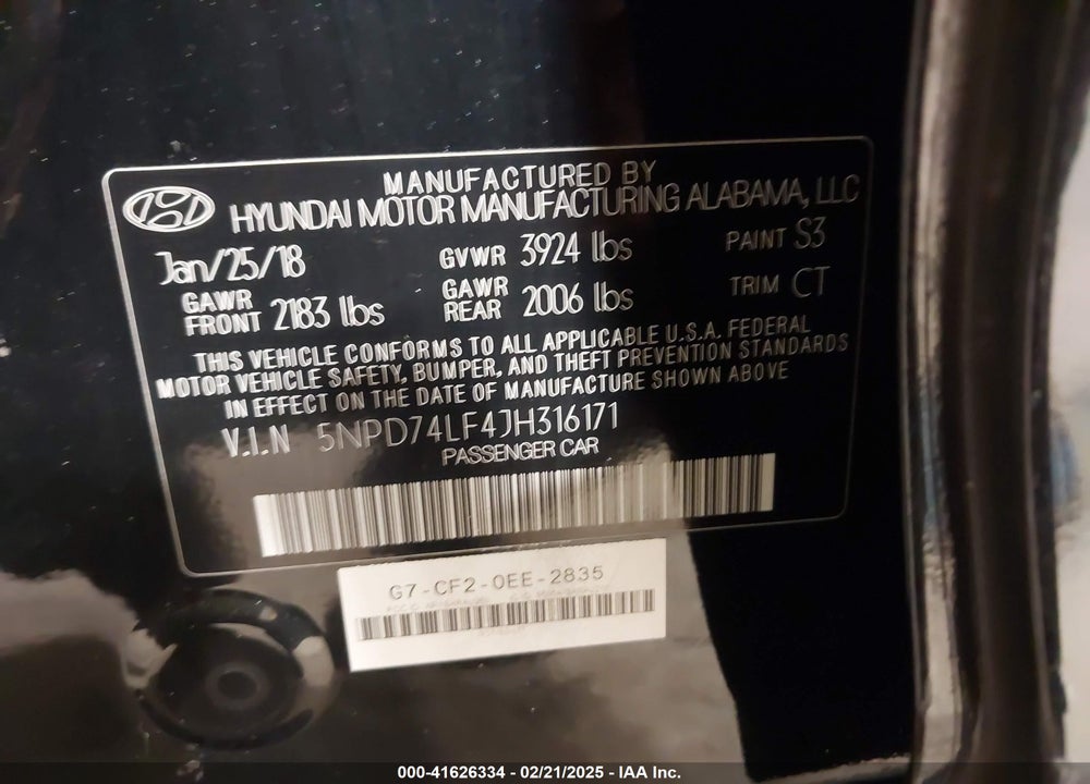 2018 HYUNDAI ELANTRA SE VIN: 5NPD74LF4JH316171