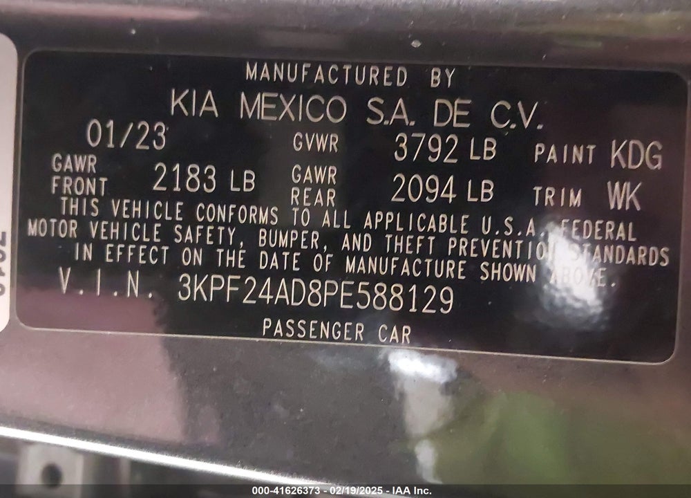 2023 KIA FORTE VIN: 3KPF24AD8PE588129