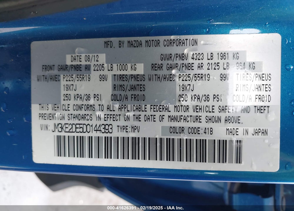 2013 MAZDA CX-5 GRAND TOURING VIN: JM3KE2DE5D0144393
