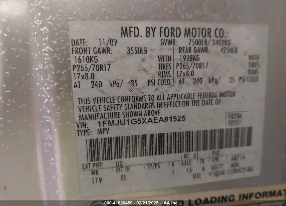 2010 FORD EXPEDITION XLT VIN: 1FMJU1G5XAEA81525