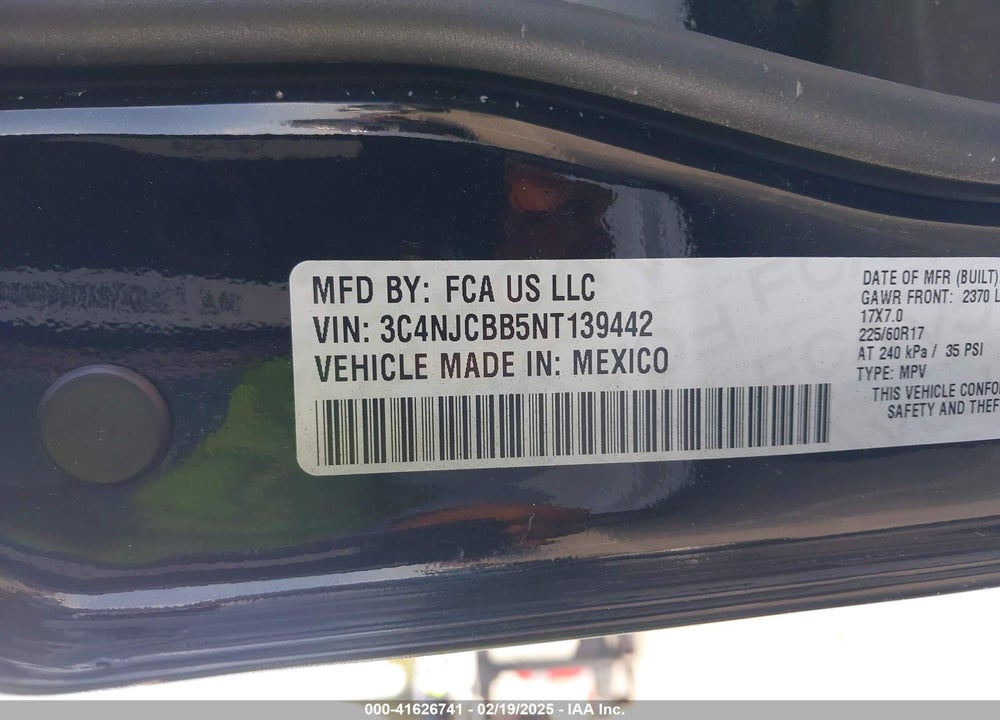 2022 JEEP COMPASS LATITUDE FWD VIN: 3C4NJCBB5NT139442
