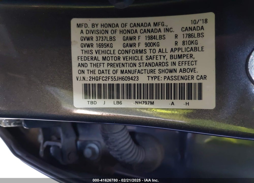 2018 HONDA CIVIC LX VIN: 2HGFC2F55JH609423