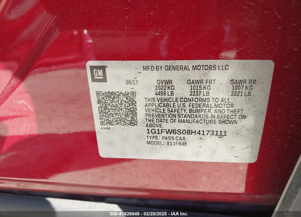 2017 CHEVROLET BOLT EV VIN: 1G1FW6S08H4173111