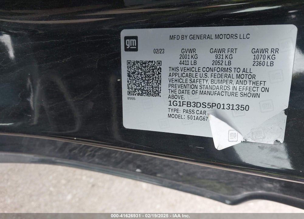 2023 CHEVROLET CAMARO VIN: 1G1FB3DS5P0131350