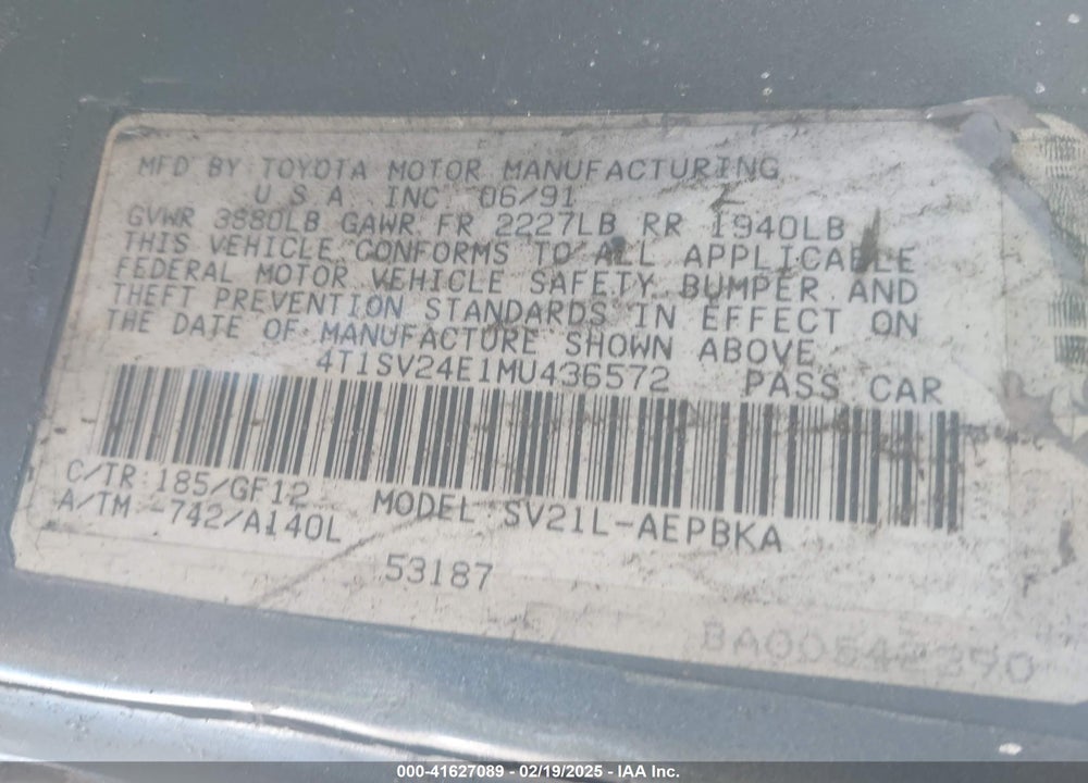 1991 TOYOTA CAMRY VIN: 4T1SV24E1MU436572