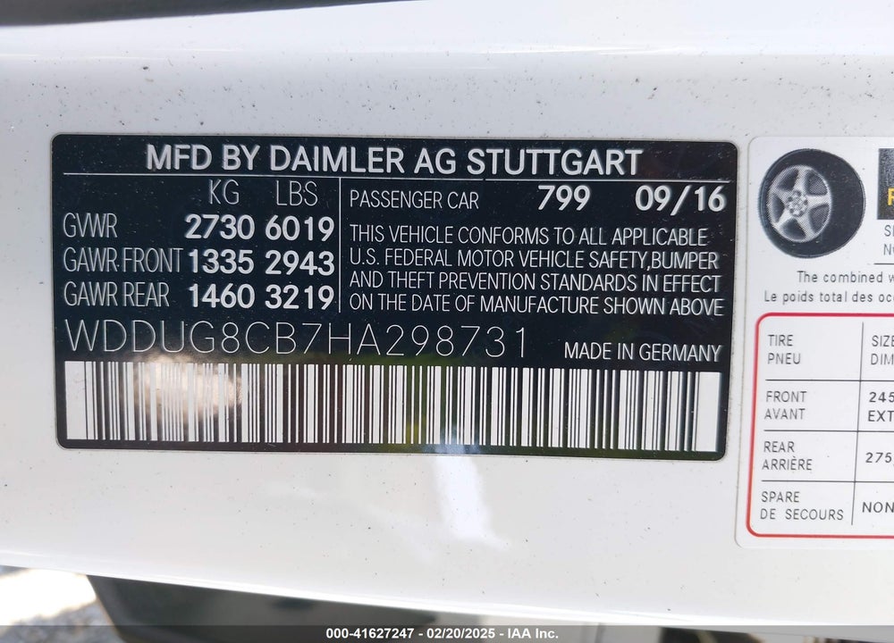 2017 MERCEDES-BENZ S 550 VIN: WDDUG8CB7HA298731