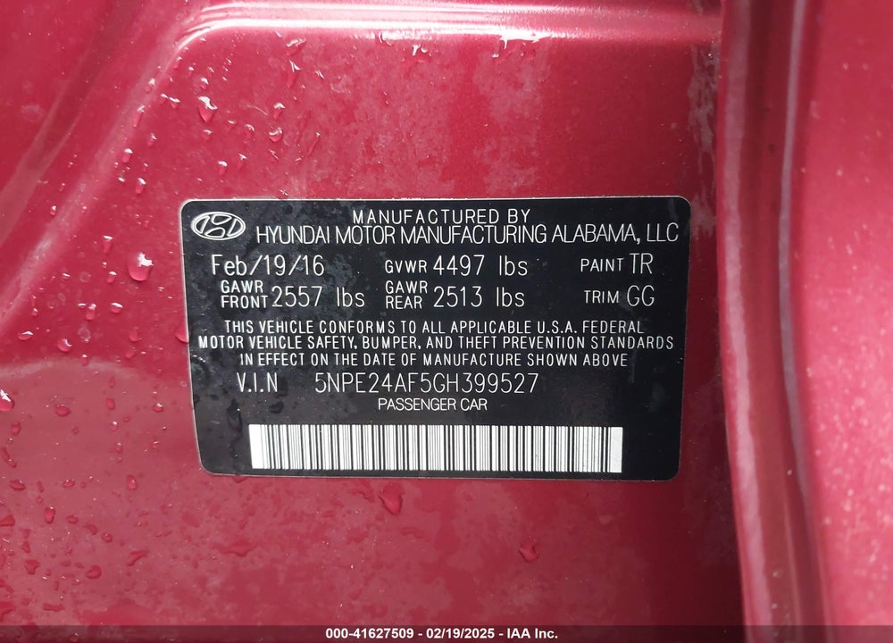 2016 HYUNDAI SONATA VIN: 5NPE24AF5GH399527