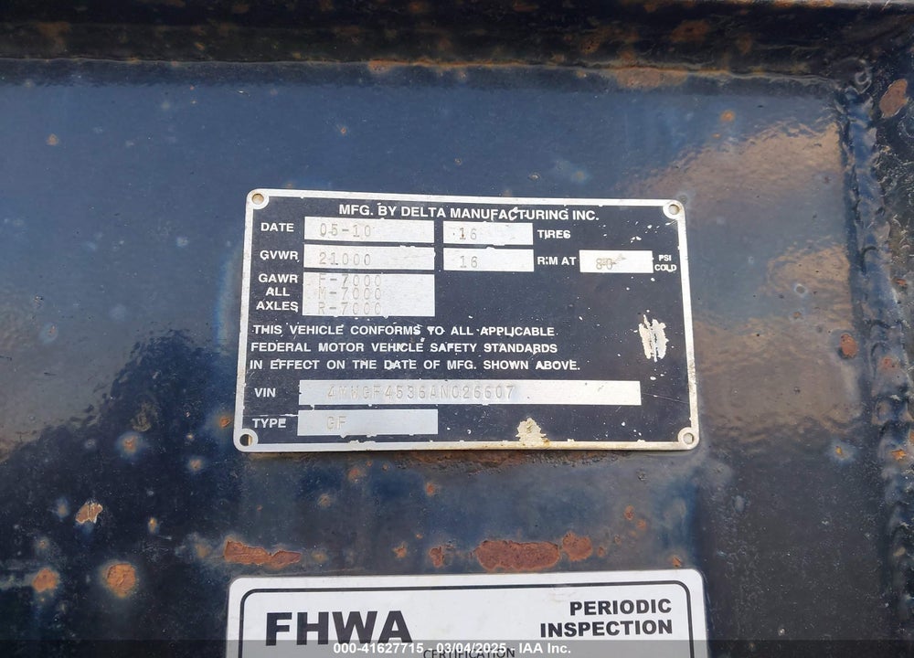 2010 DELTA MANUFACTURING INC TRAILER VIN: 4MWGF4536AN026607