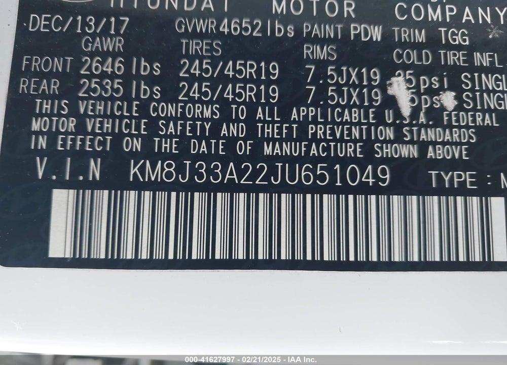2018 HYUNDAI TUCSON VALUE VIN: KM8J33A22JU651049