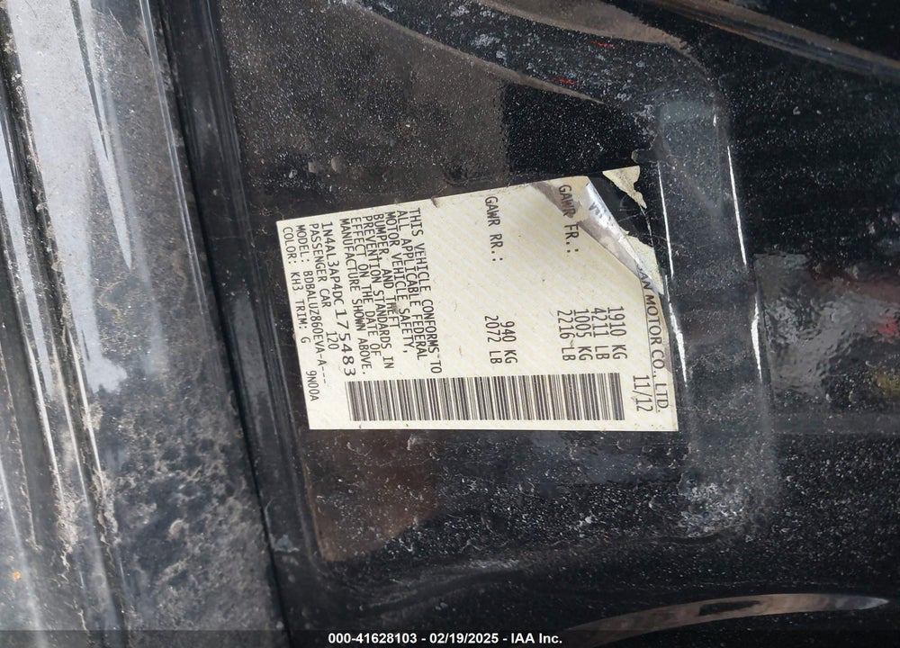 2013 NISSAN ALTIMA VIN: 1N4AL3AP4DC175483