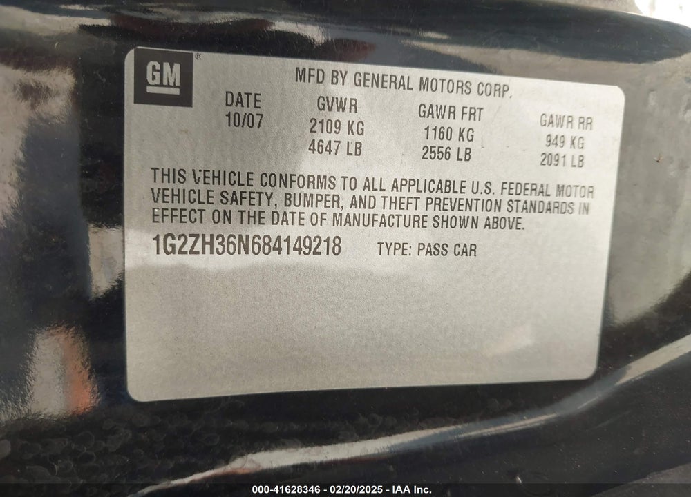 2008 PONTIAC G6 VIN: 1G2ZH36N684149218