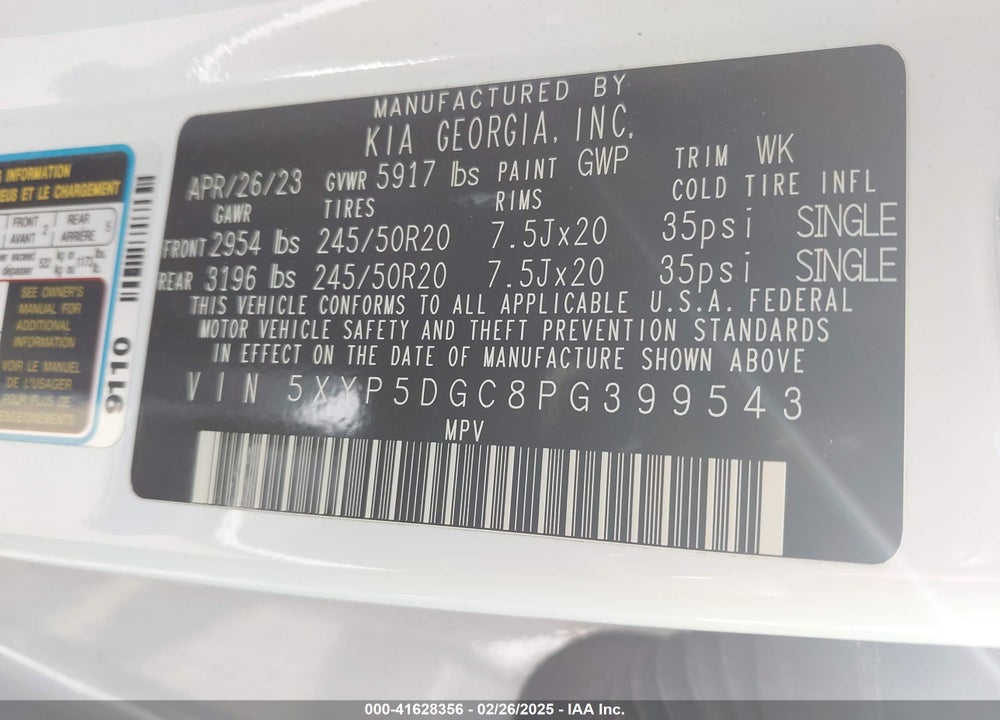 2023 KIA TELLURIDE VIN: 5XYP5DGC8PG399543