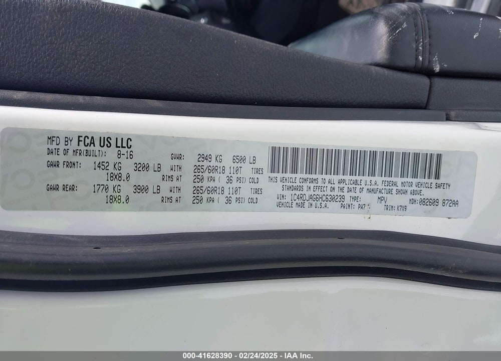 2017 DODGE DURANGO SXT AWD VIN: 1C4RDJAG6HC630239