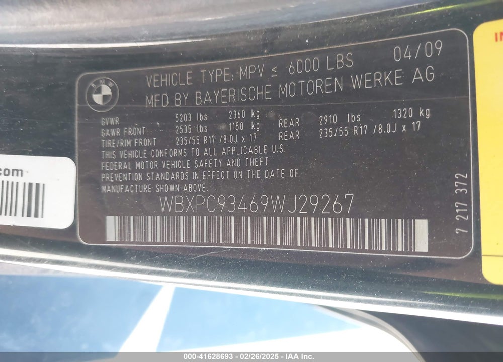 2009 BMW X3 VIN: WBXPC93469WJ29267
