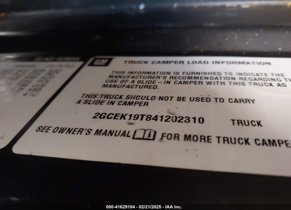 2004 CHEVROLET SILVERADO 1500 VIN: 2GCEK19T841202310