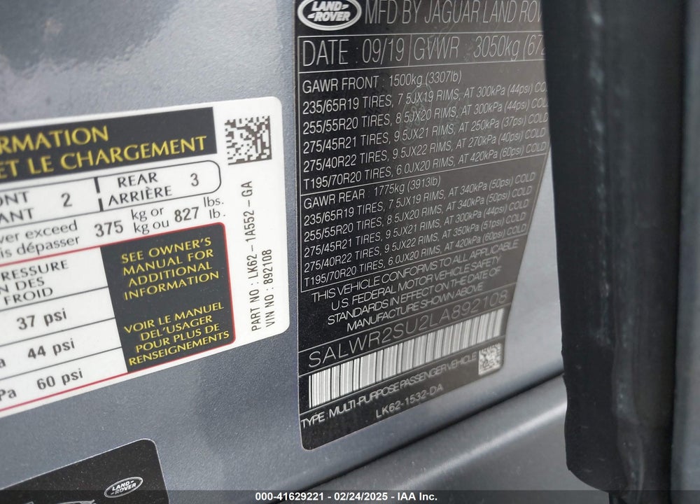 2020 LAND ROVER RANGE ROVER SPORT HSE MHEV VIN: SALWR2SU2LA892108