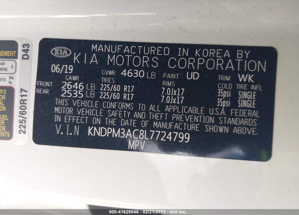 2020 KIA SPORTAGE LX VIN: KNDPM3AC8L7724799