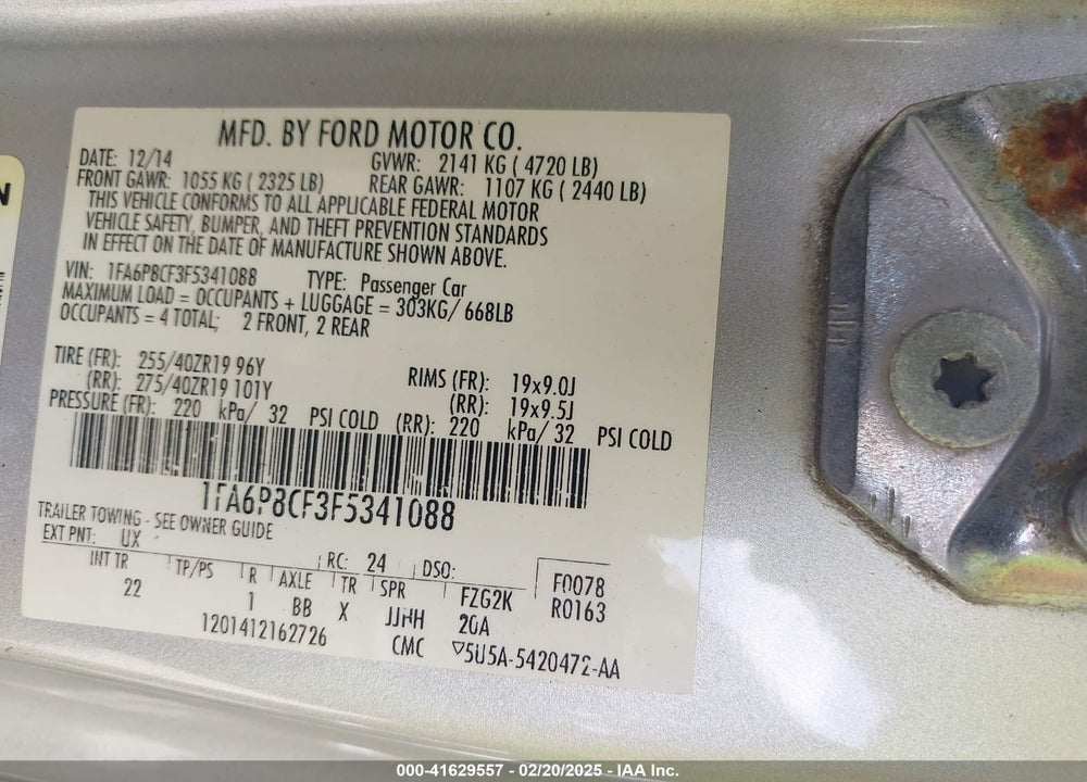 2015 FORD MUSTANG VIN: 1FA6P8CF3F5341088