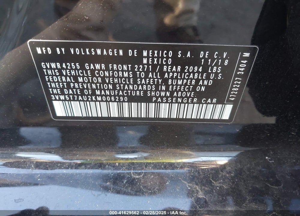 2019 VOLKSWAGEN GOLF GTI VIN: 3VW5T7AU2KM006290