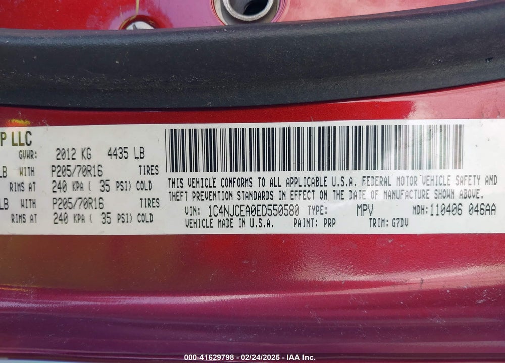 2014 JEEP COMPASS VIN: 1C4NJCEA0ED550580