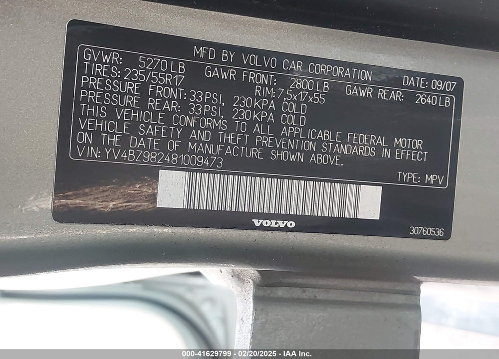 2008 VOLVO XC70 3.2 VIN: YV4BZ982481009473