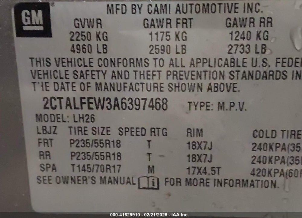 2010 GMC TERRAIN SLT-1 VIN: 2CTALFEW3A6397468