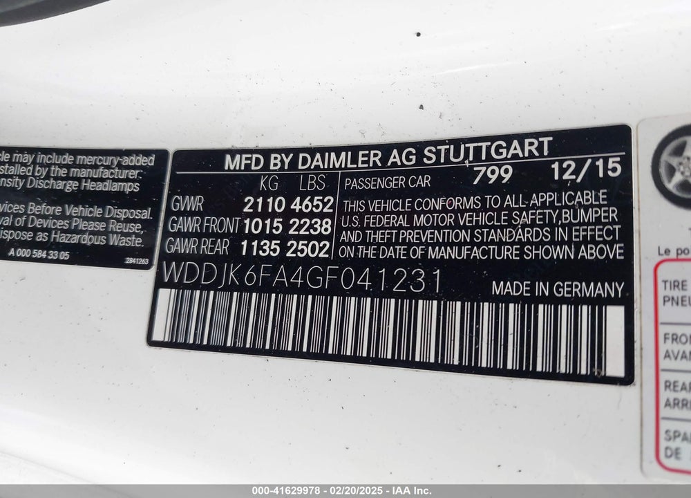2016 MERCEDES-BENZ SL VIN: WDDJK6FA4GF041231