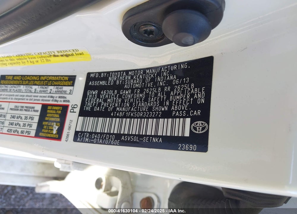 2013 TOYOTA CAMRY VIN: 4T4BF1FK5DR323272